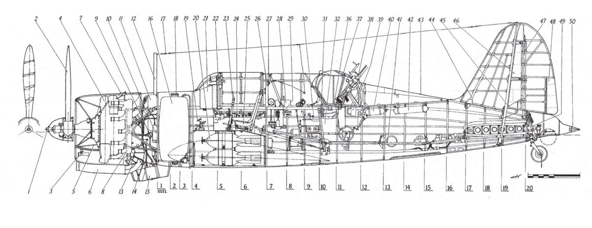 Схема компоновки самолета Су-2. 