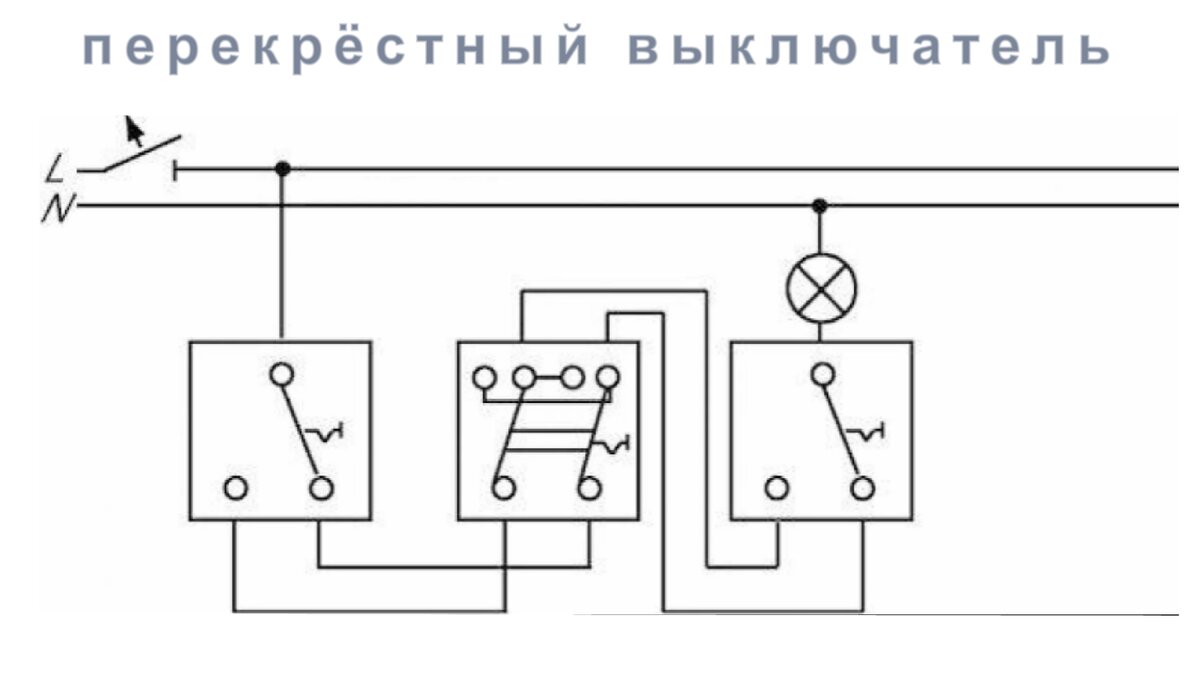 Схема подключения двухклавишных проходных выключателей из 3-х мест