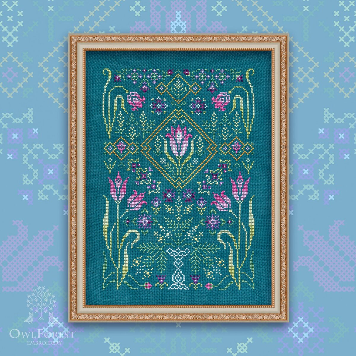 Дизайнер Мария Корнеева Цветов ниток 7
Число крестиков 4921
Размер в крестиках 107 × 151
Размер на рекомендуемой основе 19.5 × 27.5 см
Техника вышивки крестик
Рекомендуемая основа Cashel Zweigart Petrol, 28 ct, морская волна /Teal (3281/5153)
Ключ Owlforest, DMC, Гамма, ПНК им. Кирова
Язык инструкций русский, английский 
