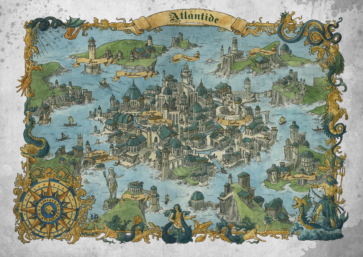 Фантазийная карта Атлантиды / © Moreno Paissan / morenopaissan.artstation.com