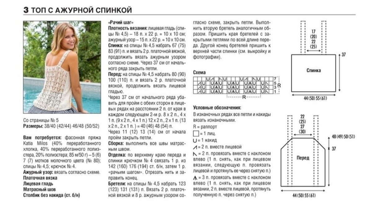 Льняной топ спицами с описанием и схемами