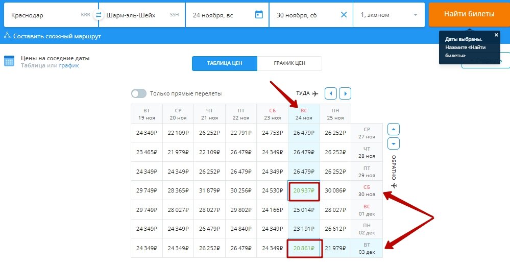 Самые дешевые билеты, календарь цен. Самый дешевый билет туда-обратно  около 21 тысячи на человека