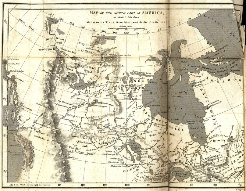 Карта Канады, составленная с учётом маршрута Александра Маккензи, конец XVIII века