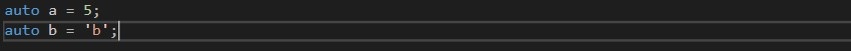 Переменная "a" имеет тип "int", переменная "b" - тип "char"