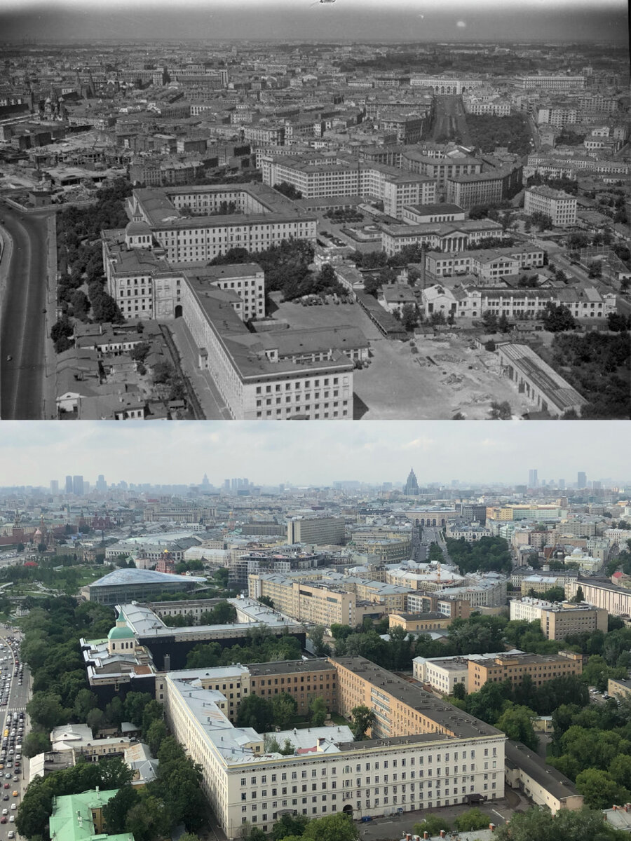 Вид на Москву с высоты птичьего полета в 1960 году и 2021 году! #209 |  Now&Then Russia | Дзен