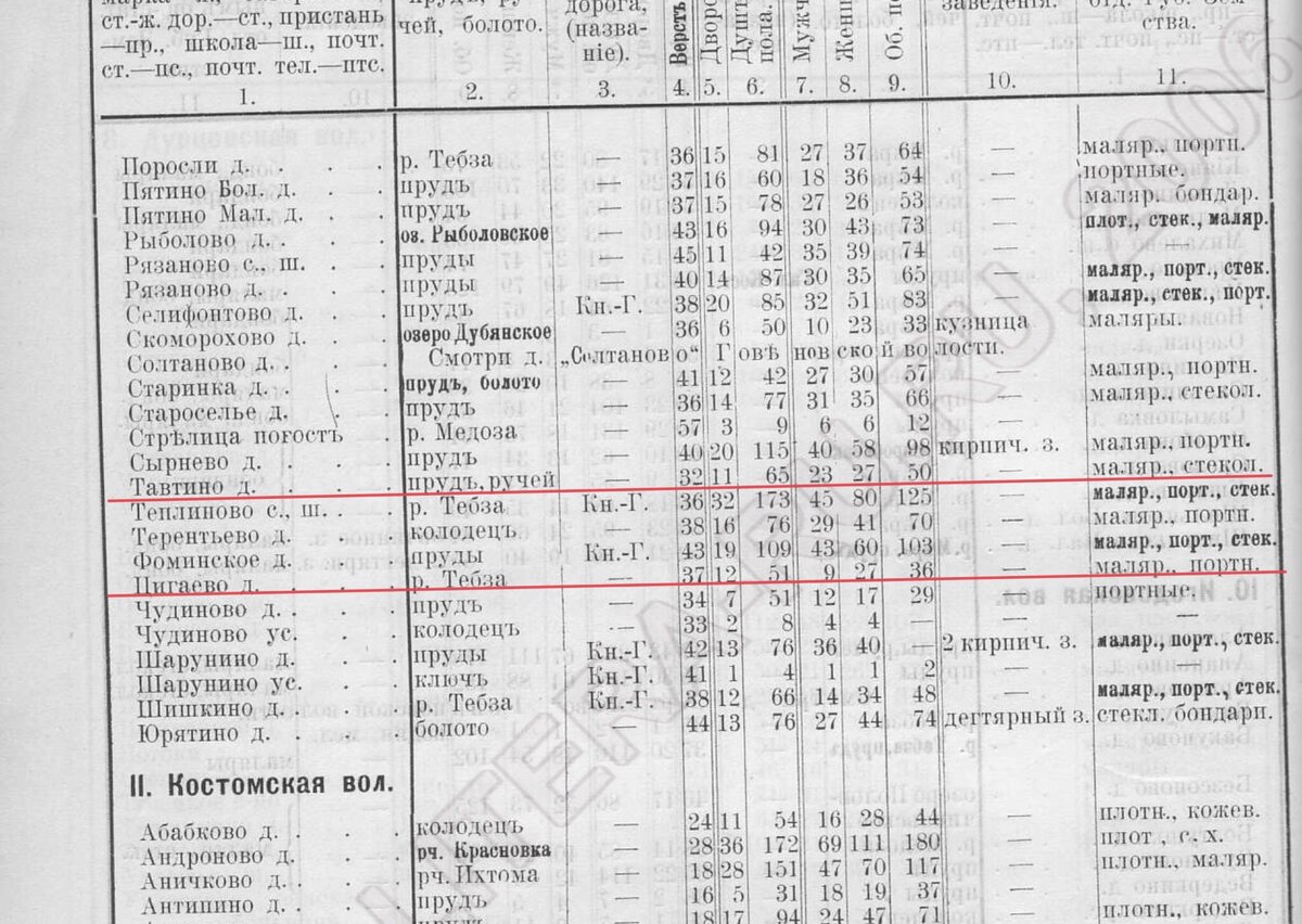 Деревни Тавтино и Цигаево, перепись населения 1897 г.