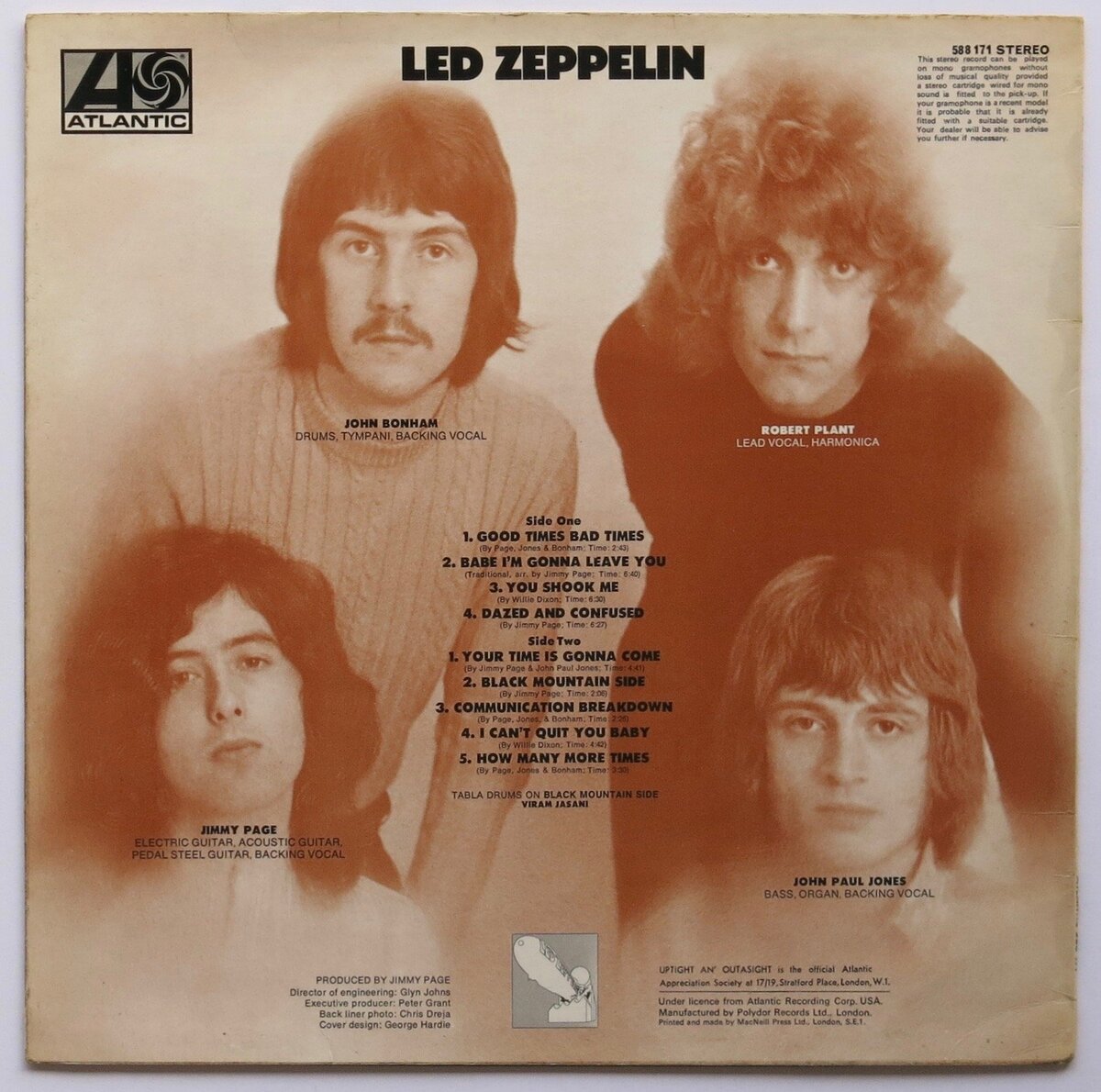 Обратная сторона обложки дебютной пластинки Led Zeppelin 