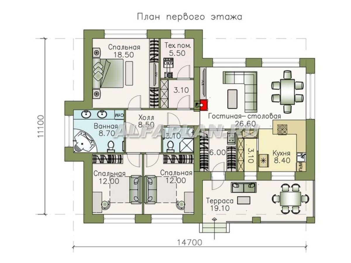 2. Планировка дома по проекту "Вуокса" 629Е 