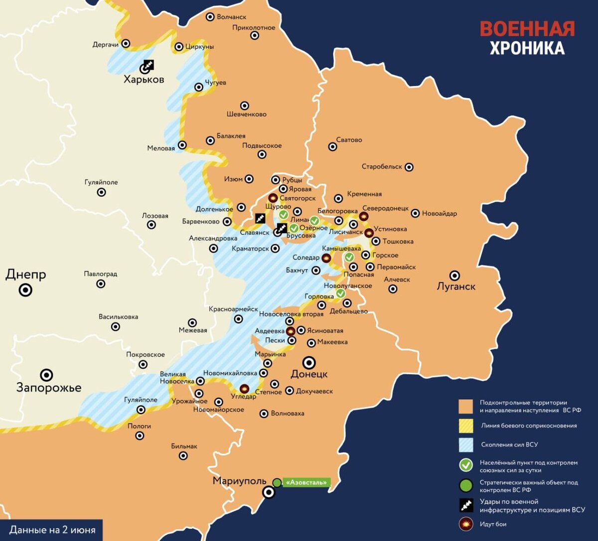 Карта продвижения русских войск на украине