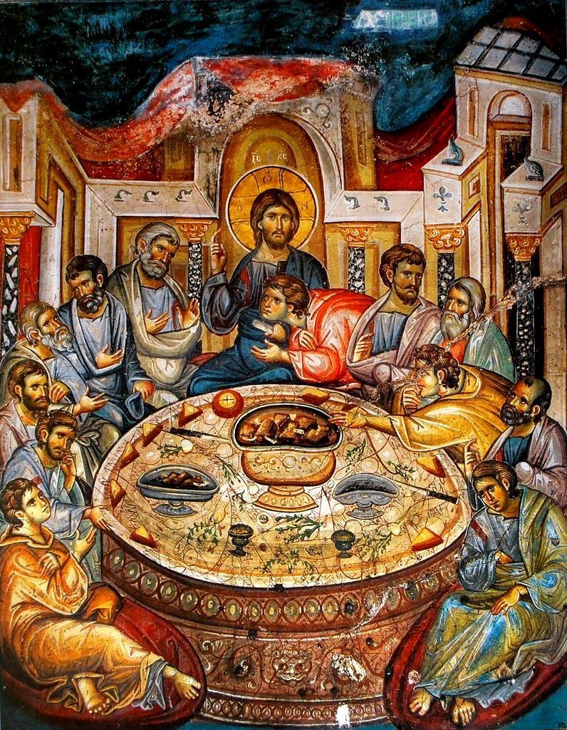 Тайная Вечеря. Фреска монастыря Ватопед на Святой Горе Афон. 1312 год. источник: https://fotoload.ru