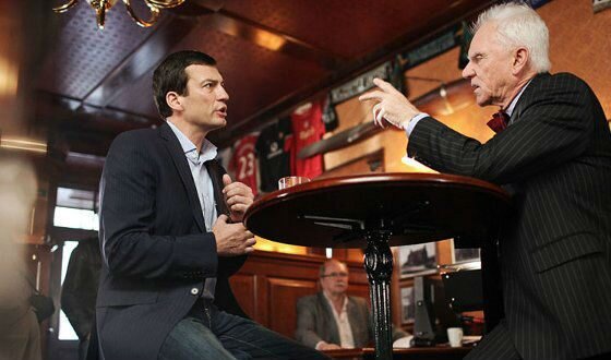 Андрей Чернышов и Малькольм МакДауэлл в фильме "Душа шпиона" 