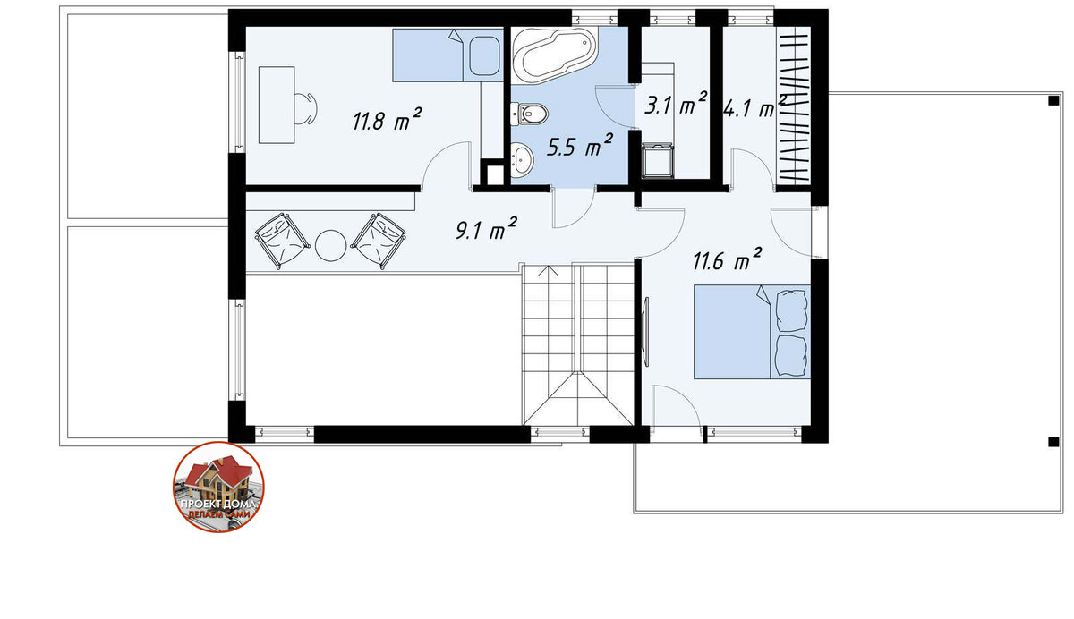Двухэтажный 3-х комнатный дом 8,6х14,2 м., с гаражом, общей площадью 140 кв.м.