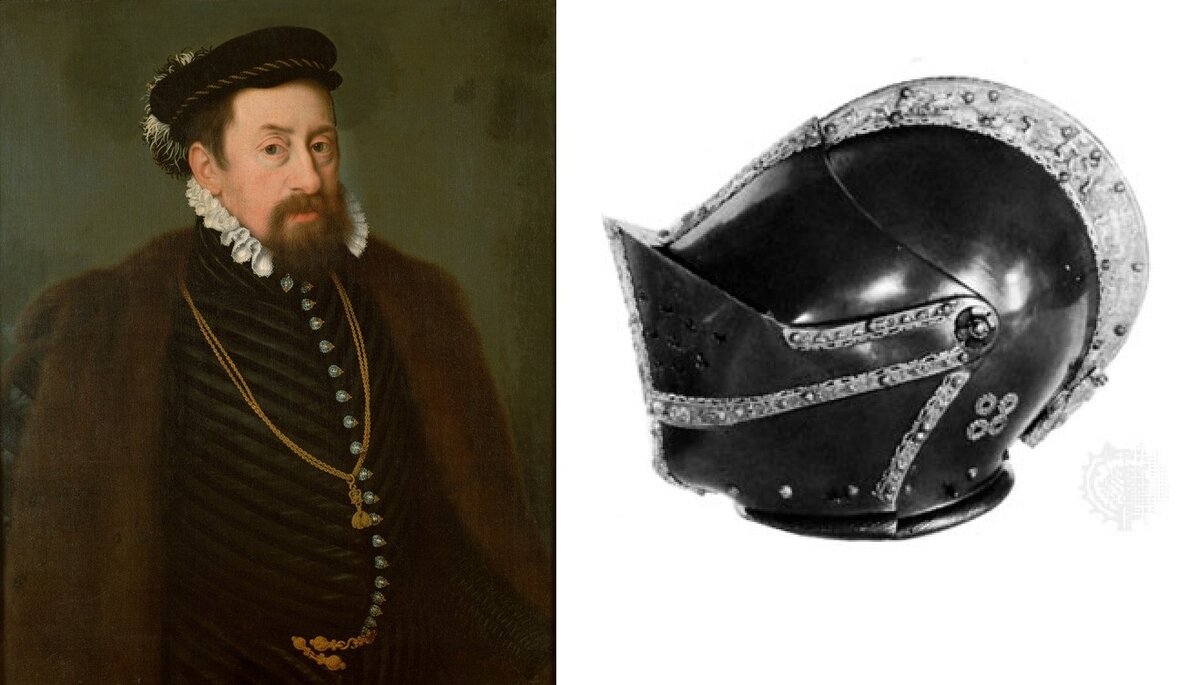 Шлем принадлежащий императору Священной Римской империи Максимилиану II. Шлем находится в художественно-историческом музее Вены