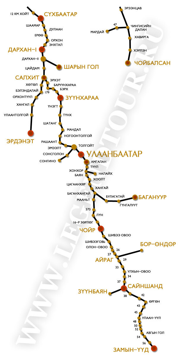 Карта железных дорог монголии