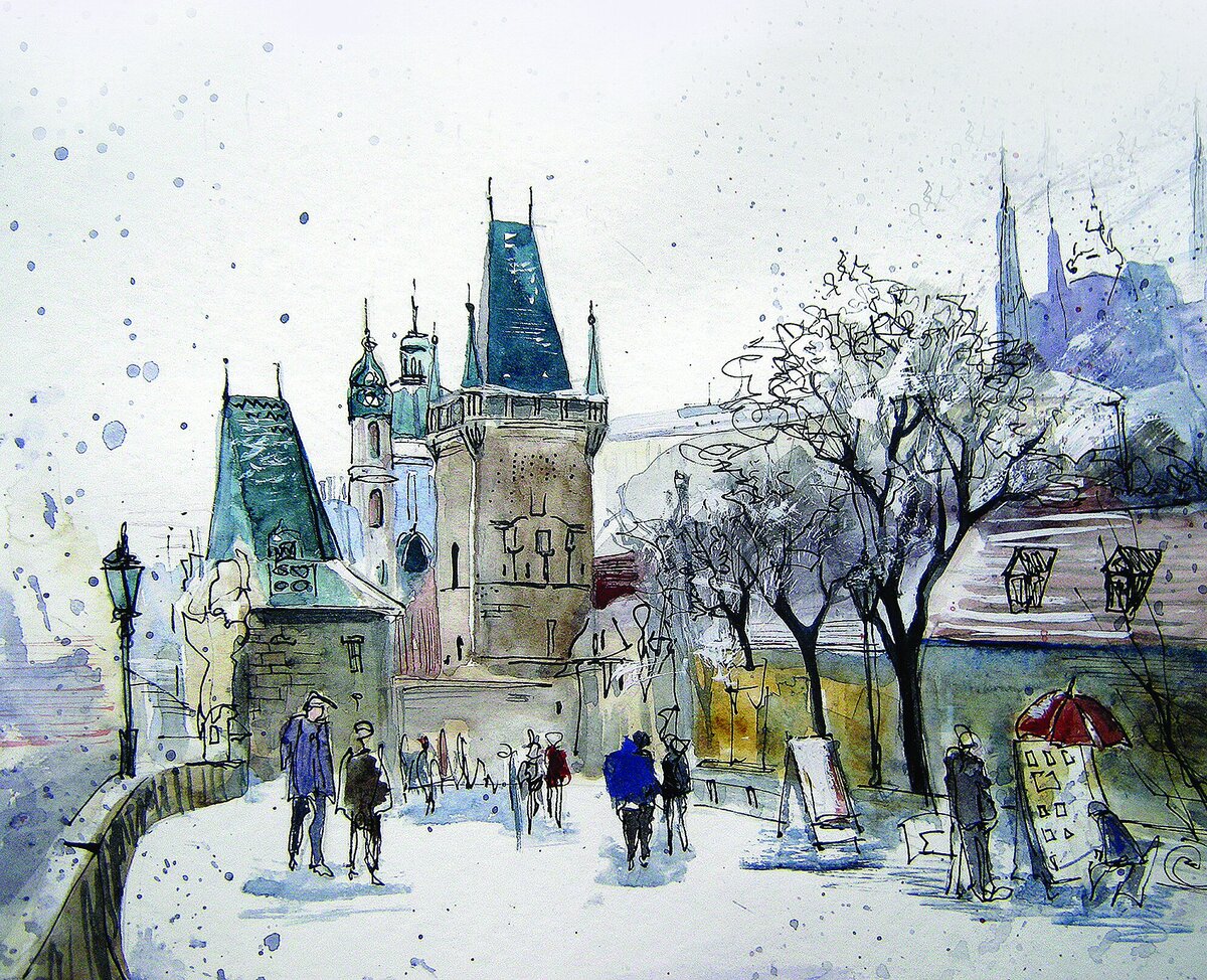 Прага картины акварель