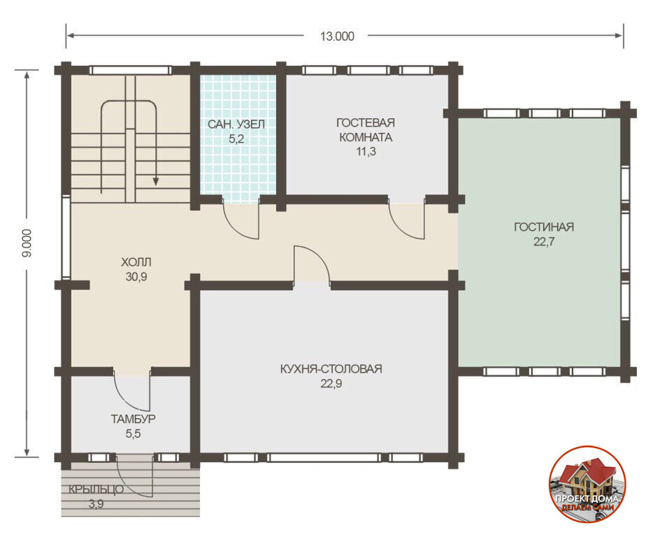 Двухэтажный загородный дом 9х13 м., из бруса, площадью 173 м². Обзор ??