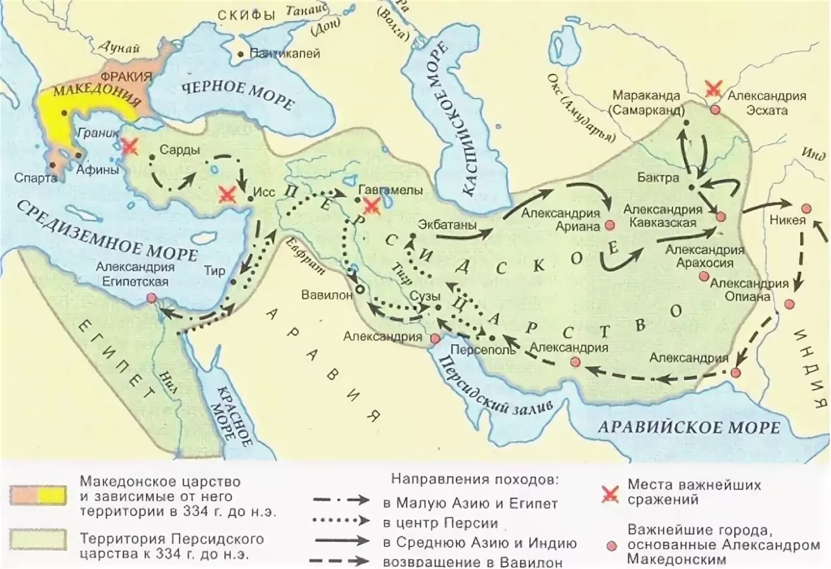 Место сражение после которого пало персидское царство. Походы Македонского 334.