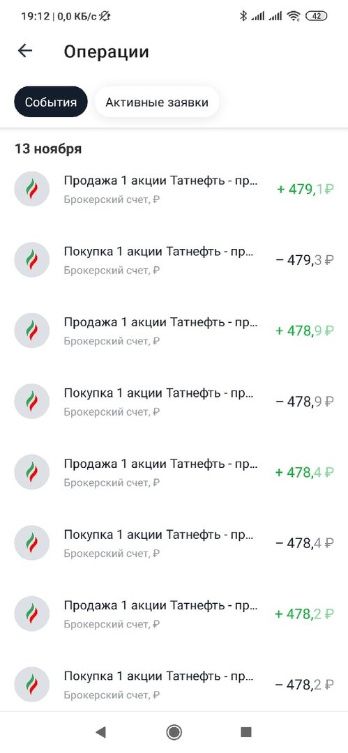 Так выглядела наша история операций, когда набирали нужную сумму покупок))