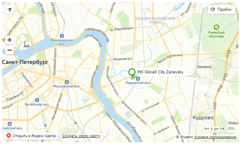 Расположение ЖК City Zanevsky в Санкт-Петербурге на карте