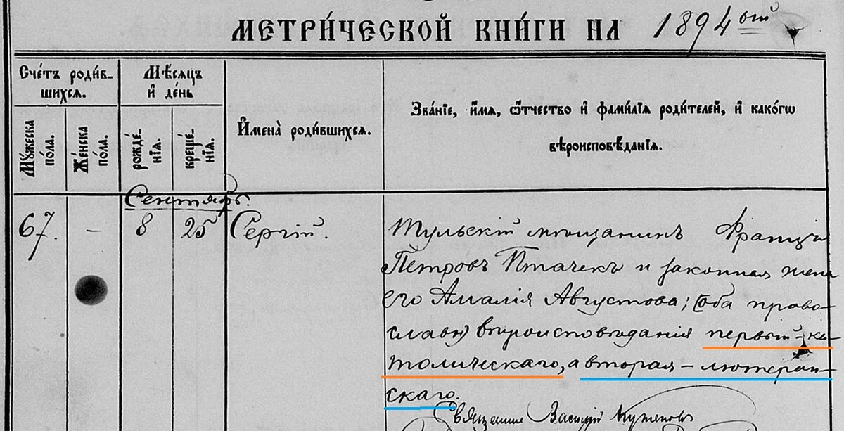 Метрическая книга, с. Мясново.