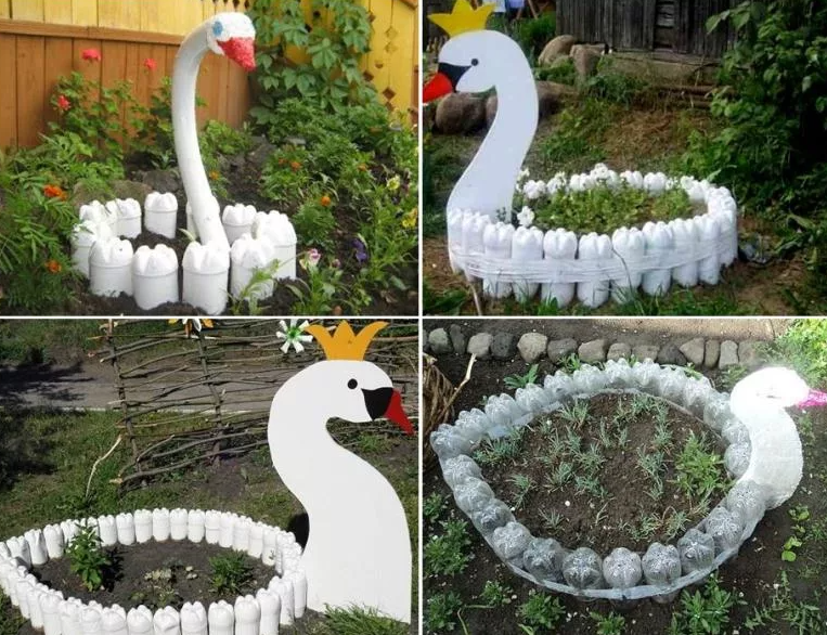 Лебедь из пластиковых бутылок: 15 фото идей для вашей дачи