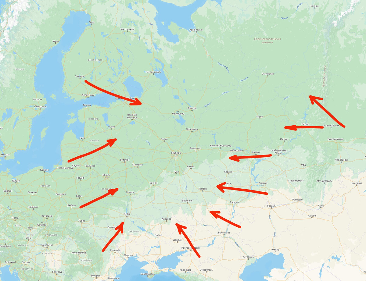 Красным обозначены атаки на Русь недругами.