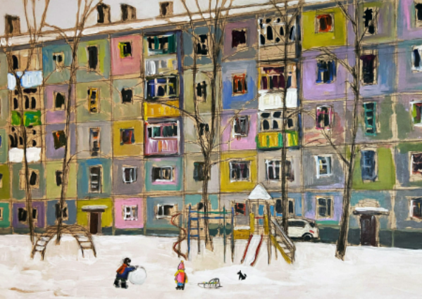  -Почему снег белый? Потому что зима холодная. Оргалит, акрил 61 х 91 см. 2022 г.