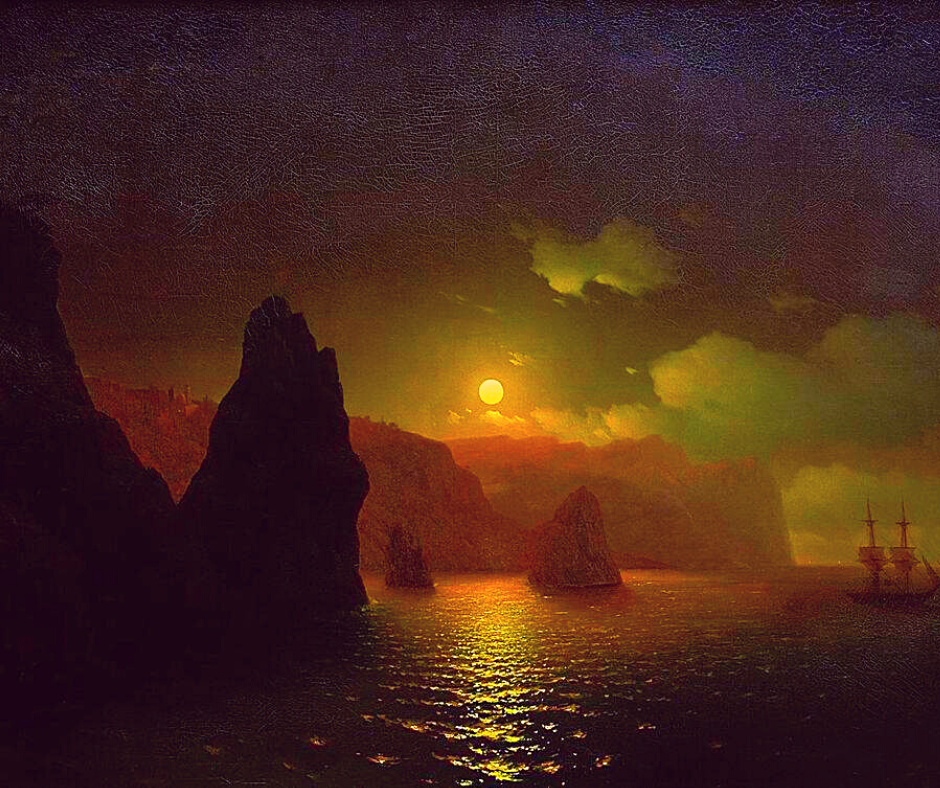 Горы на картине айвазовского ночные пейзажи что. Айвазовский мыс Фиолент. Айвазовский картины Лунная ночь. Айвазовский Ялта картина.