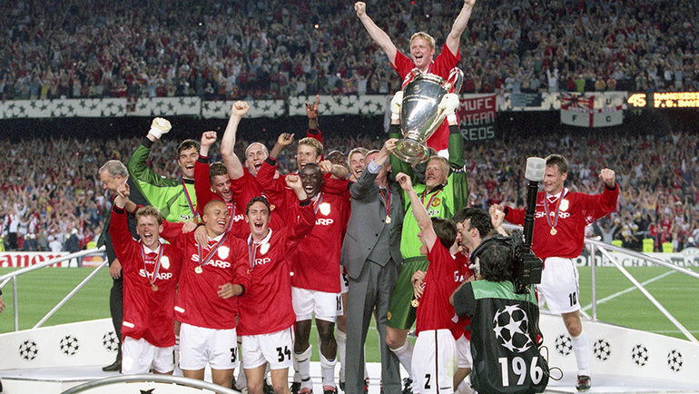    Радость футболистов «Манчестер Юнайтед» после победы над «Баварией» в финале Лиги чемпионов-1999. Global Look Press