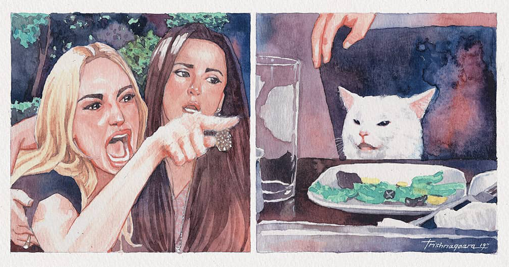 Мем с котом и женщиной. Мем с женщиной и котом. Мемы с котом и девушками. Две девушки и кот за столом. Кот и 2 девушки Мем.