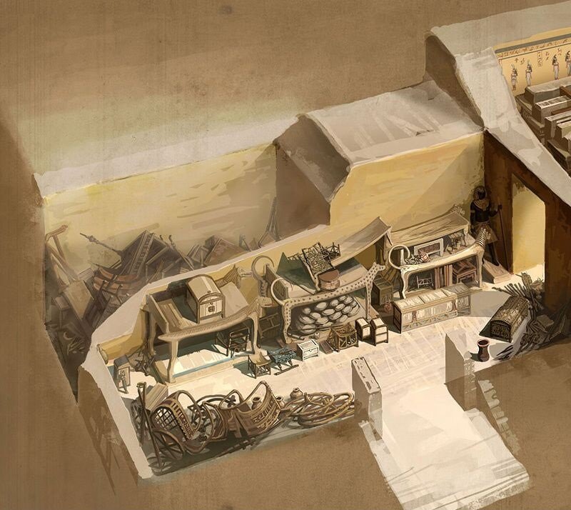 Внутри вскрытой гробницы. Иллюстратор: Wojciech Ostrycharz (иллюстрация поделена на две части, листайте вправо)