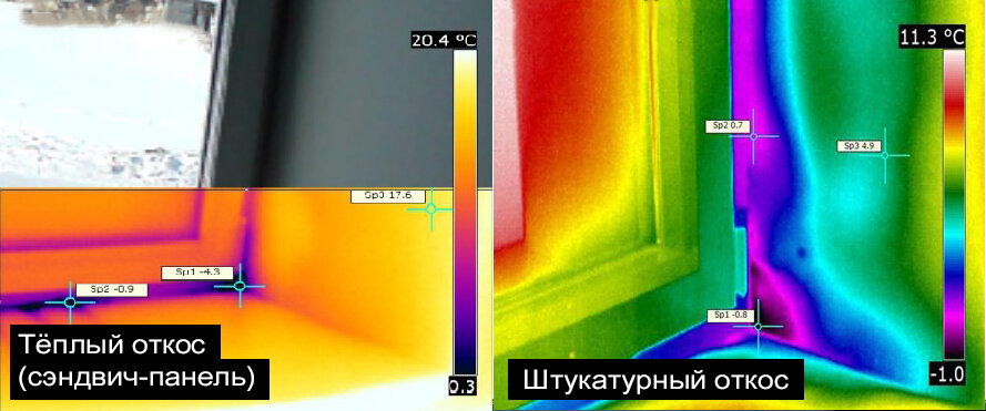 Тёплые откосы. Снимок с тепловизора.