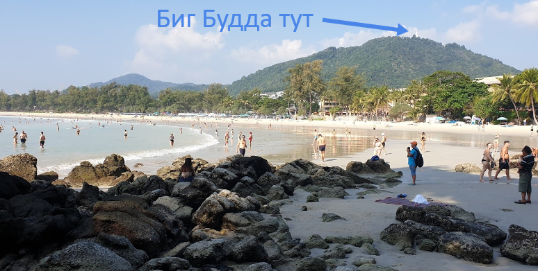 Вид на статую Биг Будда с пляжа Ката