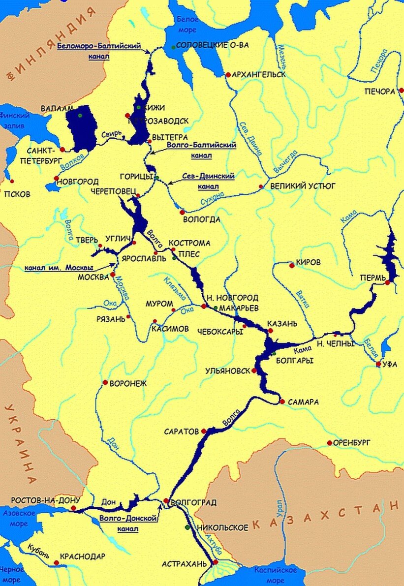 Водные пути Волжского Камского бассейна. Карта рек и каналов России. Карта рек европейской части России. Река Дон и Волга на карте России.