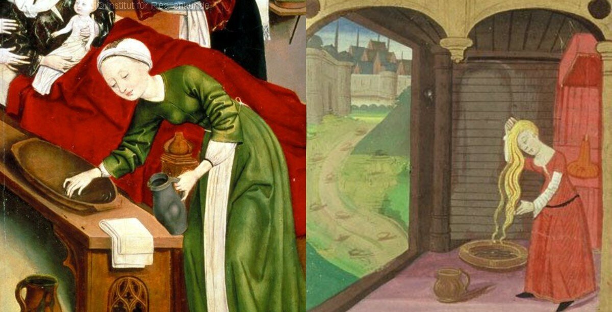 Средневековая миниатюра "Купание в бане"