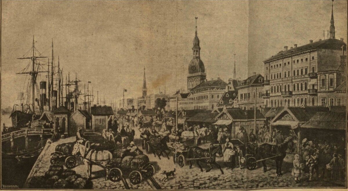 Рижский Динакант – городская набережная в конце ХIХ века. Картина А.Груздина. LNB