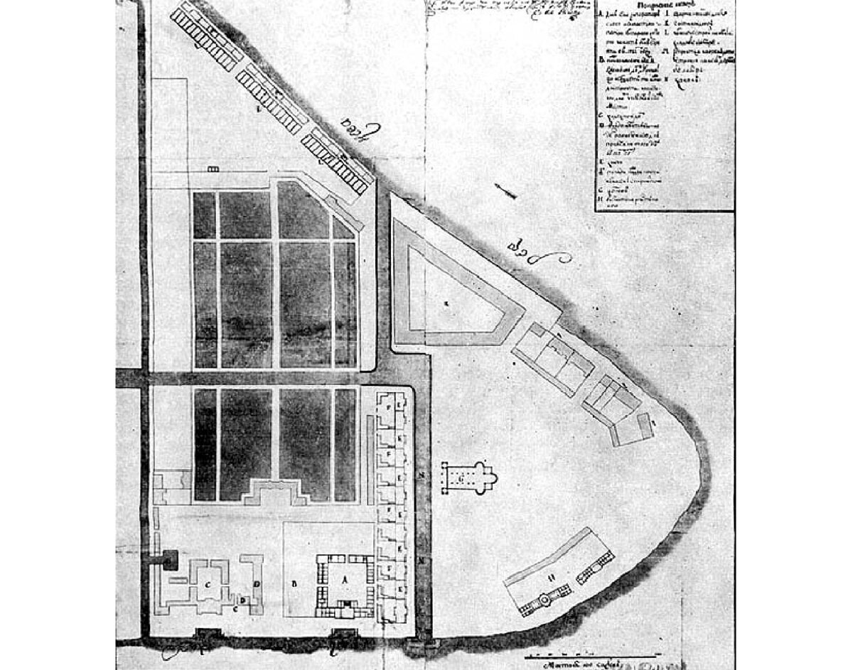 Однако на плане 1728 года мы уже не видим гражданской застройки. Дворец Меншикова и его сад остались, но вместо жилых домов на Стрелке появились здание 12 коллегий, Биржа и прочие государственные учреждения.