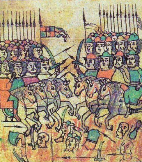 Вот, например, изображение Куликовской битвы 1380 г. в летописном своде XVII века.