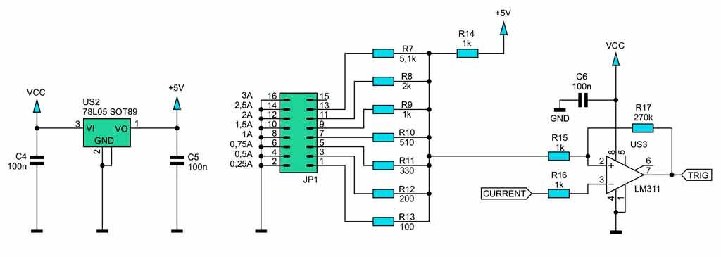 Компаратор и линейка резистивных делителей выбора ограничения тока