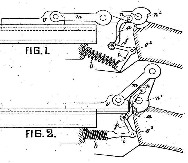 Схема запирания канала ствола, разработанная Люгером. Рисунок из патента.