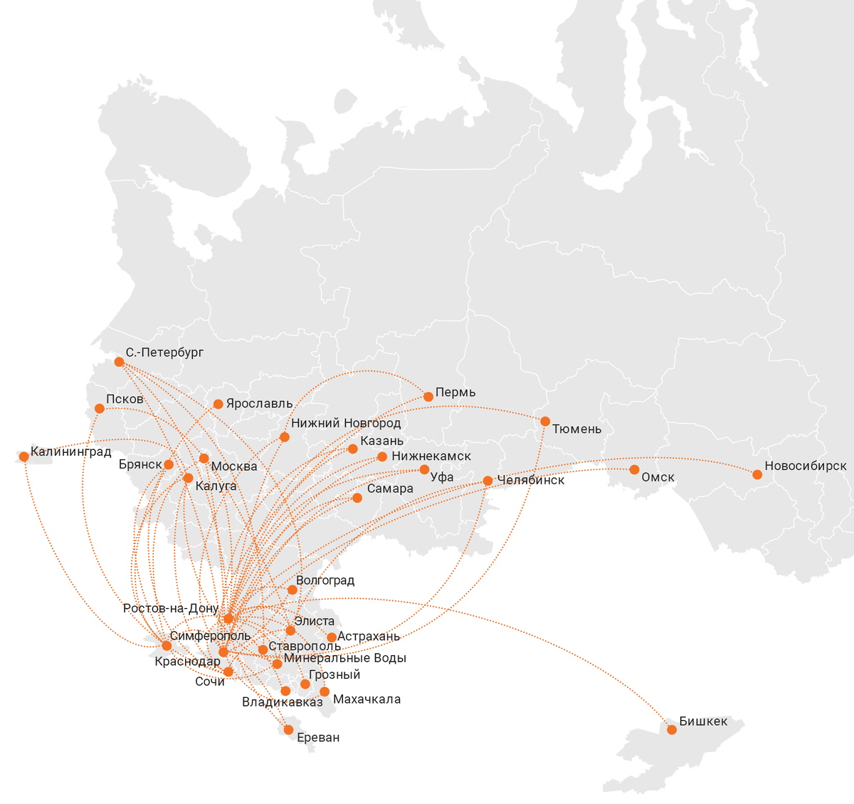 Карта полетов а/к Азимут. Картинка с официального сайта а/к Азимут  https://azimuth.aero/ru/about/flight-map