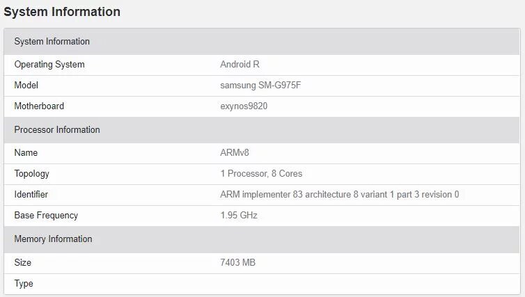 Предположительно это относится к Galaxy S10+. Информация взята с тестов GeekBench