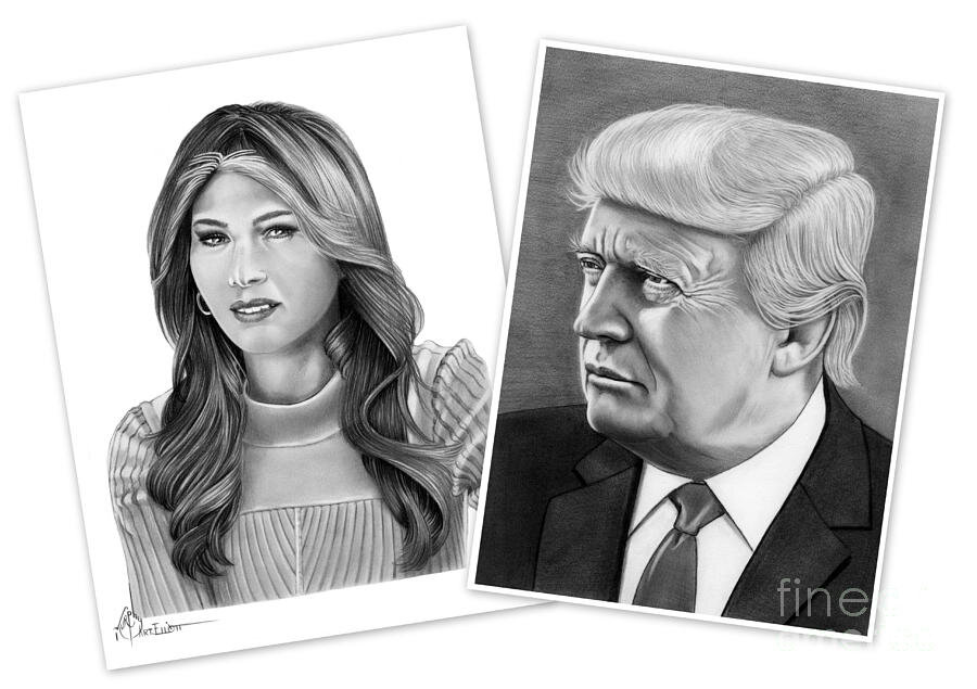 Melania and Donald Trump drawings by Murphy Art. Elliott 