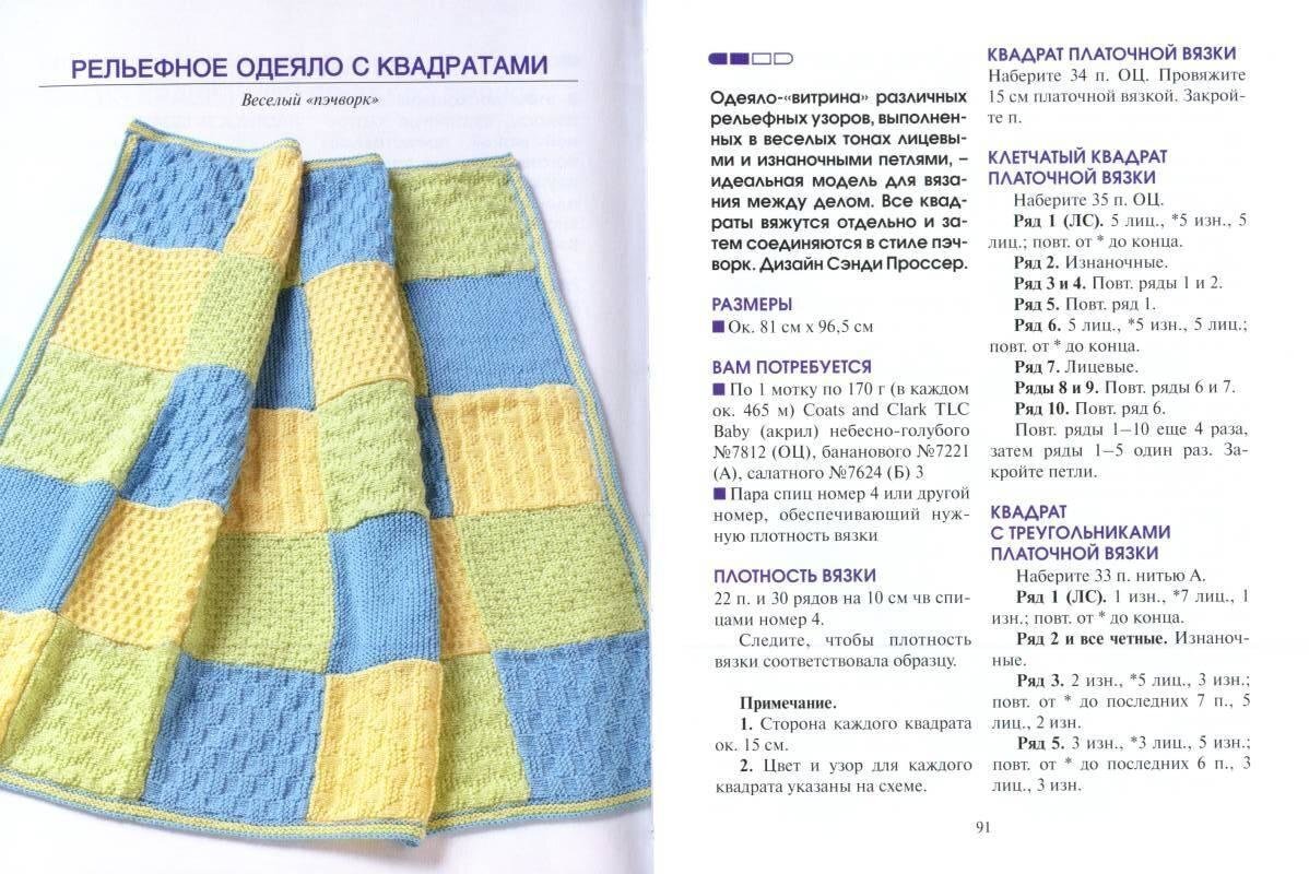 Плед спицами со схемами из квадратов