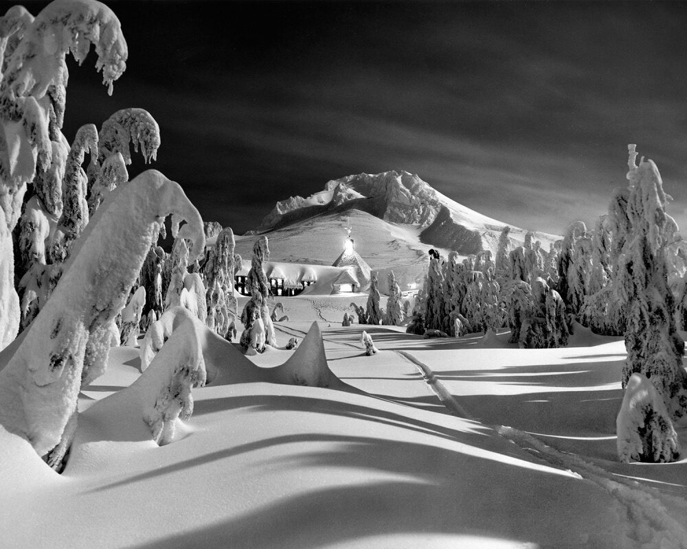 Timberline Lodge in Moonlight by Ray Atkeson
