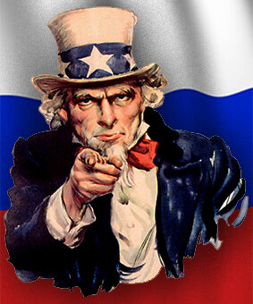 Uncle Sam and Russian Flag