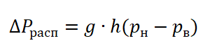 где g — ускорение свободного падения, равное 9,81; h — разность расстояний по вертикали от центра приемных отверстий в помещении до верха вытяжной шахты, м;
pн и pв — плотности наружного и внутреннего воздуха, кг/м3. определяемые по формуле: