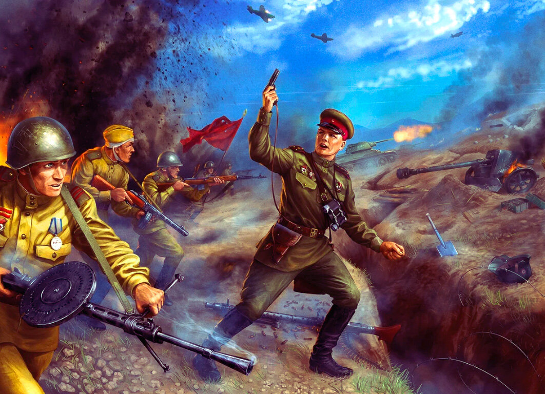 Советский командир или комиссар должен был подавать своим бойцам пример мужества и самоотверженности. Только так и никак не иначе. (Исходное изображение найдено на phonoteka.org).