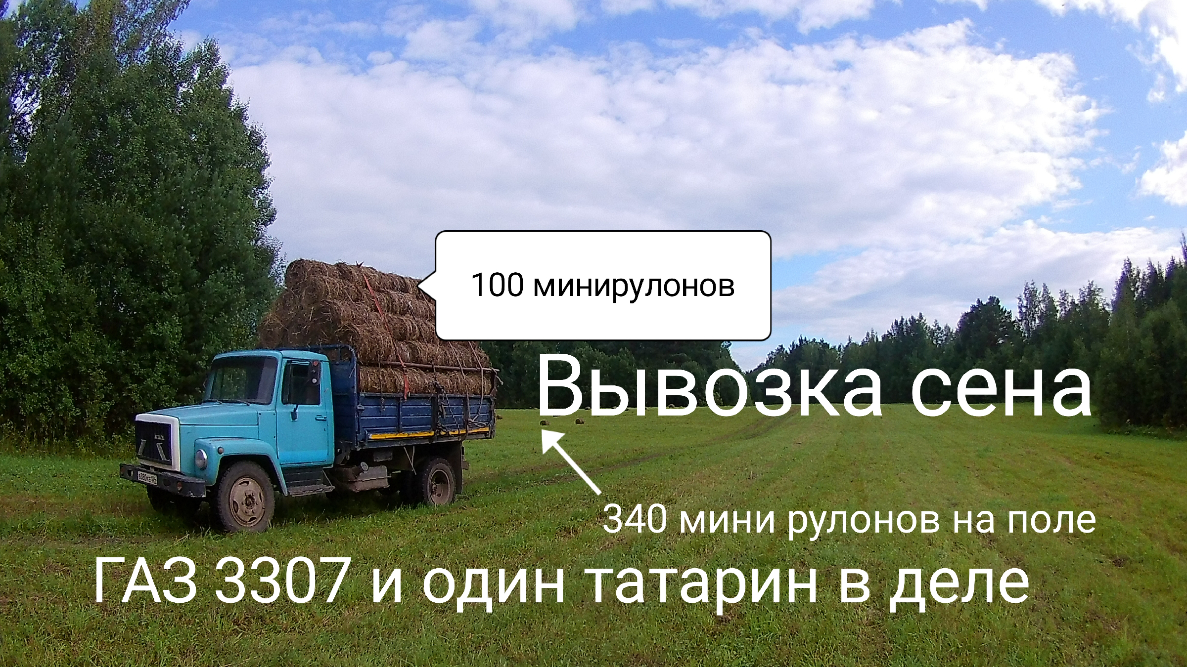 Газ 3307 и один татарин в деле. Дорога на сенокос. Вывозка сена в  минирулонах с поля 5 гектар. Сенокос в Сибири.