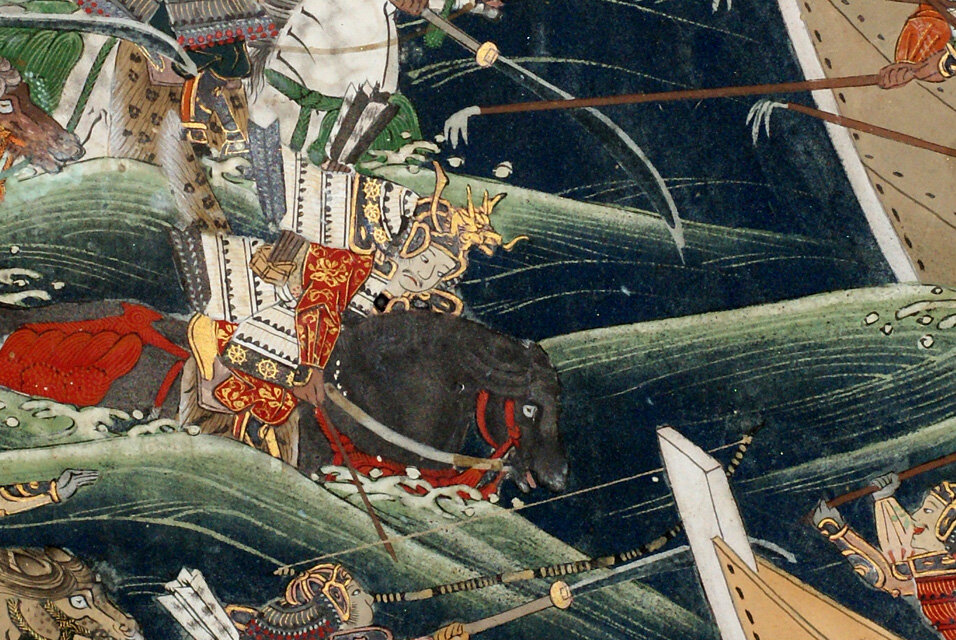 Detail of a screen portraying scenes from The Tales of Heike
